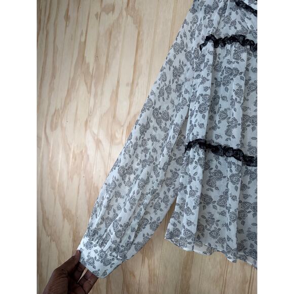 Vince Camuto Black White Fairycore Dark Academia Cottagecore Romantic Flowy L - Picture 5 of 7